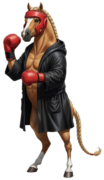 Lichess user: punchthepony. An image of a pony in boxing gloves ready of online chess gameplay